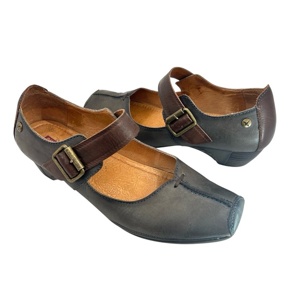 PIKOLINOS Shoes - PIKOLINOS Gandia Two-Tone Leather Taupe Brown Mary Jane Strap Low Heel 38 7.5